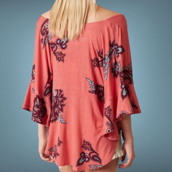 Free People Women Maui Wowie Blouse Tops Size XS Oversize Floral Flutter Sleeves - Picture 8 of 16
